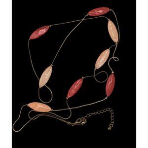 Vintage Mother Of Pearl Pink Dyed Station Necklace On Gold Tone Chain